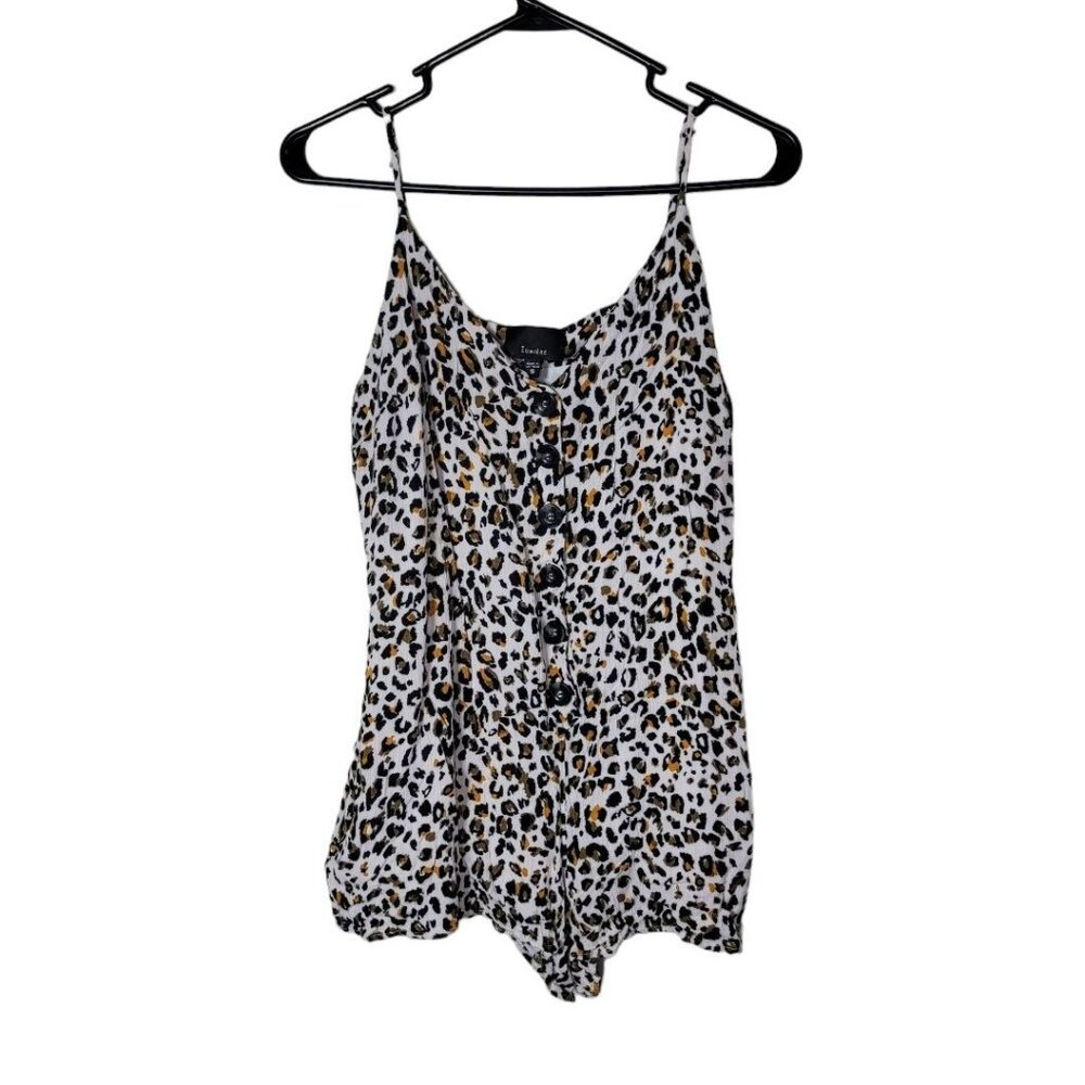 Lumiere Romper Womens S Cheetah Print Pattern Spaghetti Strap Brown Lightweight